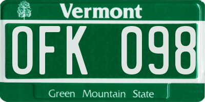 VT license plate OFK098