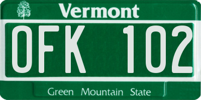 VT license plate OFK102