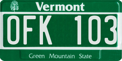 VT license plate OFK103