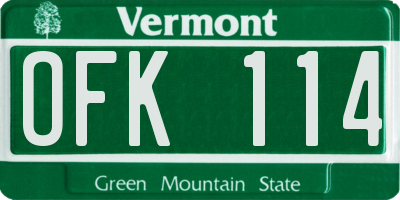 VT license plate OFK114