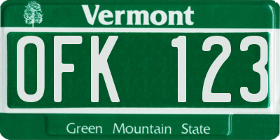 VT license plate OFK123