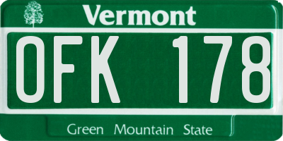 VT license plate OFK178