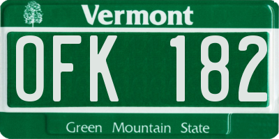 VT license plate OFK182