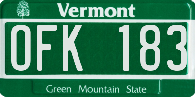 VT license plate OFK183