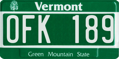 VT license plate OFK189