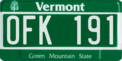 VT license plate OFK191