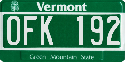 VT license plate OFK192