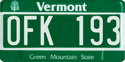 VT license plate OFK193