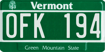 VT license plate OFK194