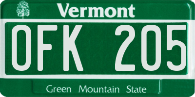 VT license plate OFK205