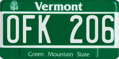 VT license plate OFK206