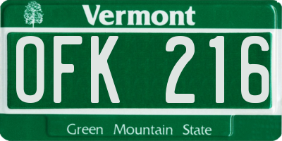 VT license plate OFK216
