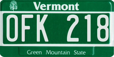 VT license plate OFK218