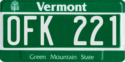 VT license plate OFK221