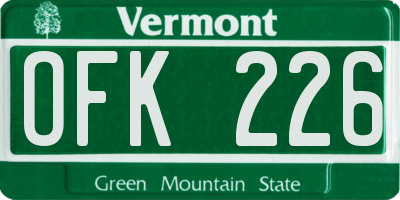 VT license plate OFK226