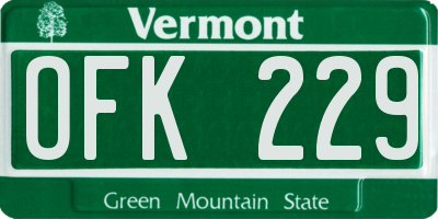 VT license plate OFK229