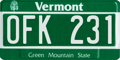 VT license plate OFK231