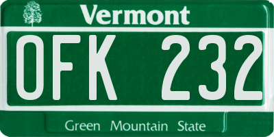 VT license plate OFK232