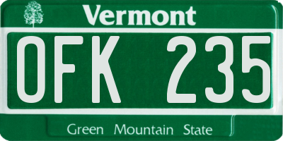 VT license plate OFK235