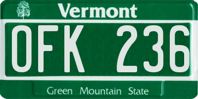 VT license plate OFK236