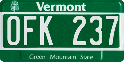 VT license plate OFK237
