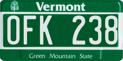 VT license plate OFK238