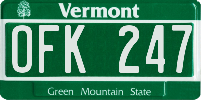 VT license plate OFK247