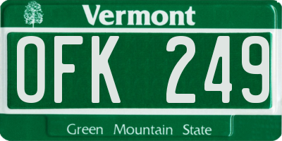 VT license plate OFK249
