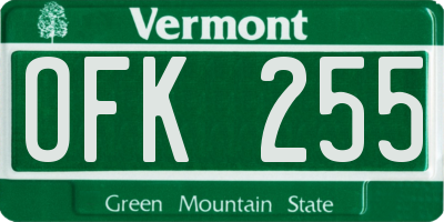 VT license plate OFK255