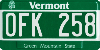 VT license plate OFK258