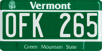 VT license plate OFK265