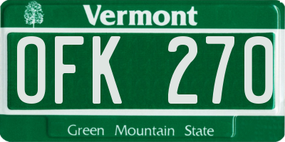 VT license plate OFK270