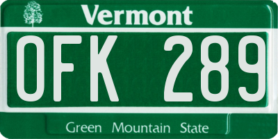 VT license plate OFK289