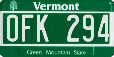 VT license plate OFK294