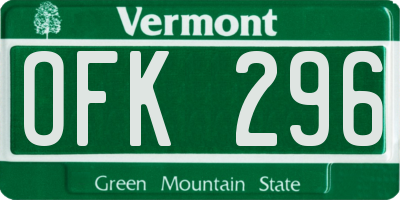 VT license plate OFK296