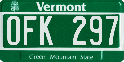 VT license plate OFK297