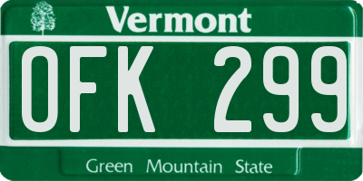VT license plate OFK299