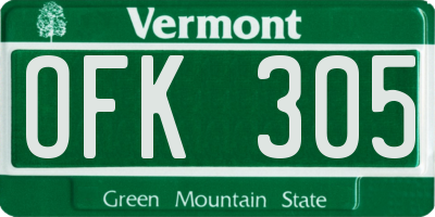 VT license plate OFK305
