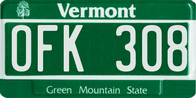 VT license plate OFK308