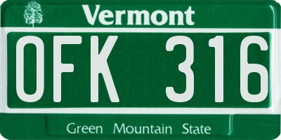 VT license plate OFK316