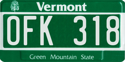 VT license plate OFK318