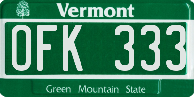 VT license plate OFK333