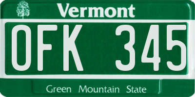 VT license plate OFK345
