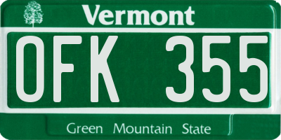 VT license plate OFK355