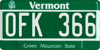 VT license plate OFK366
