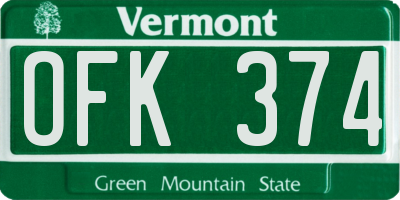 VT license plate OFK374