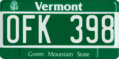 VT license plate OFK398
