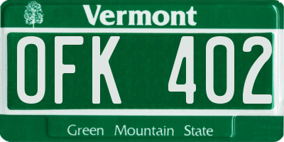 VT license plate OFK402