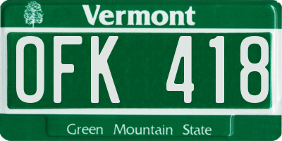 VT license plate OFK418