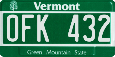 VT license plate OFK432
